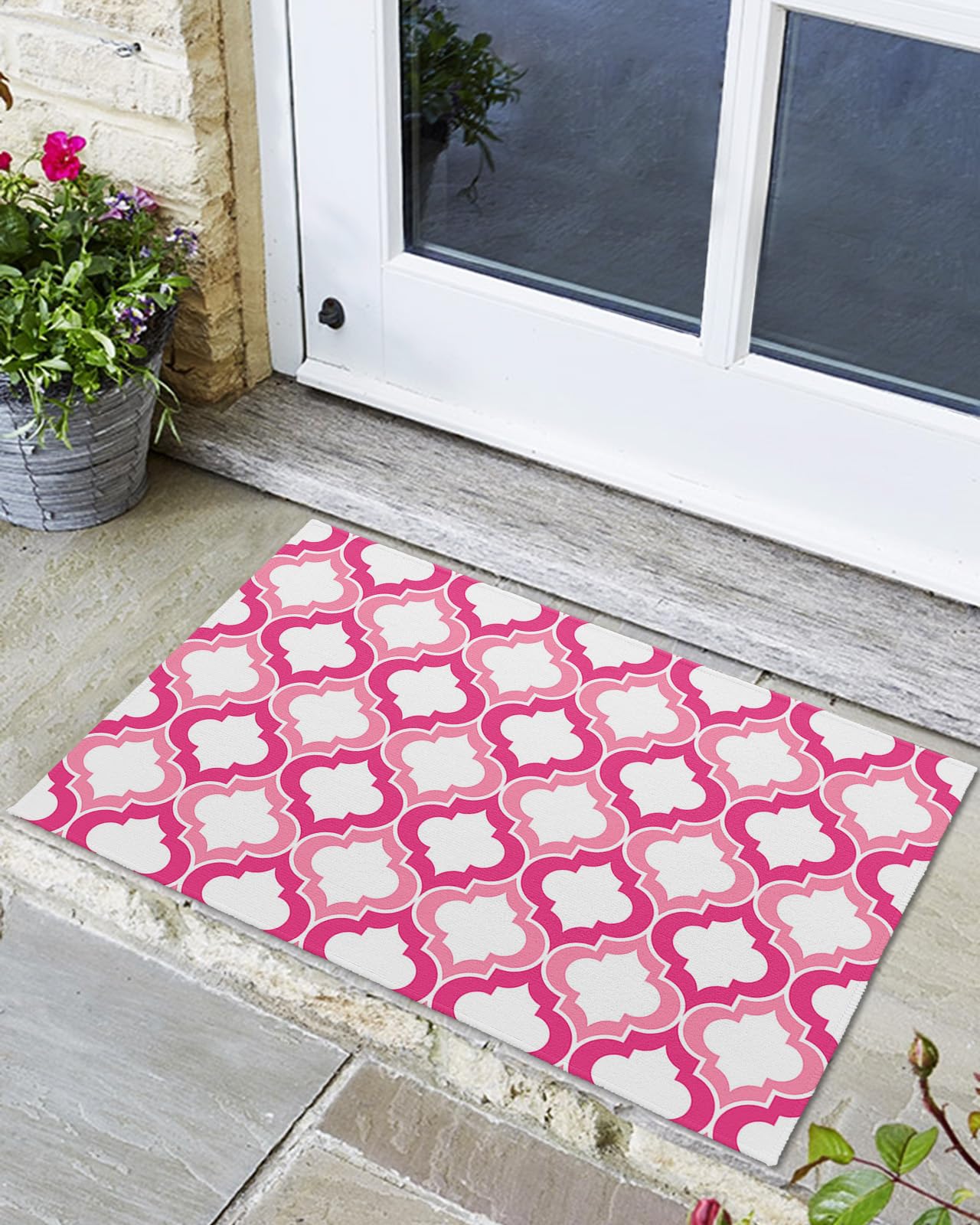 Amazon.com: Indoor Outdoor Mats, Moroccan Pattern Pink and White